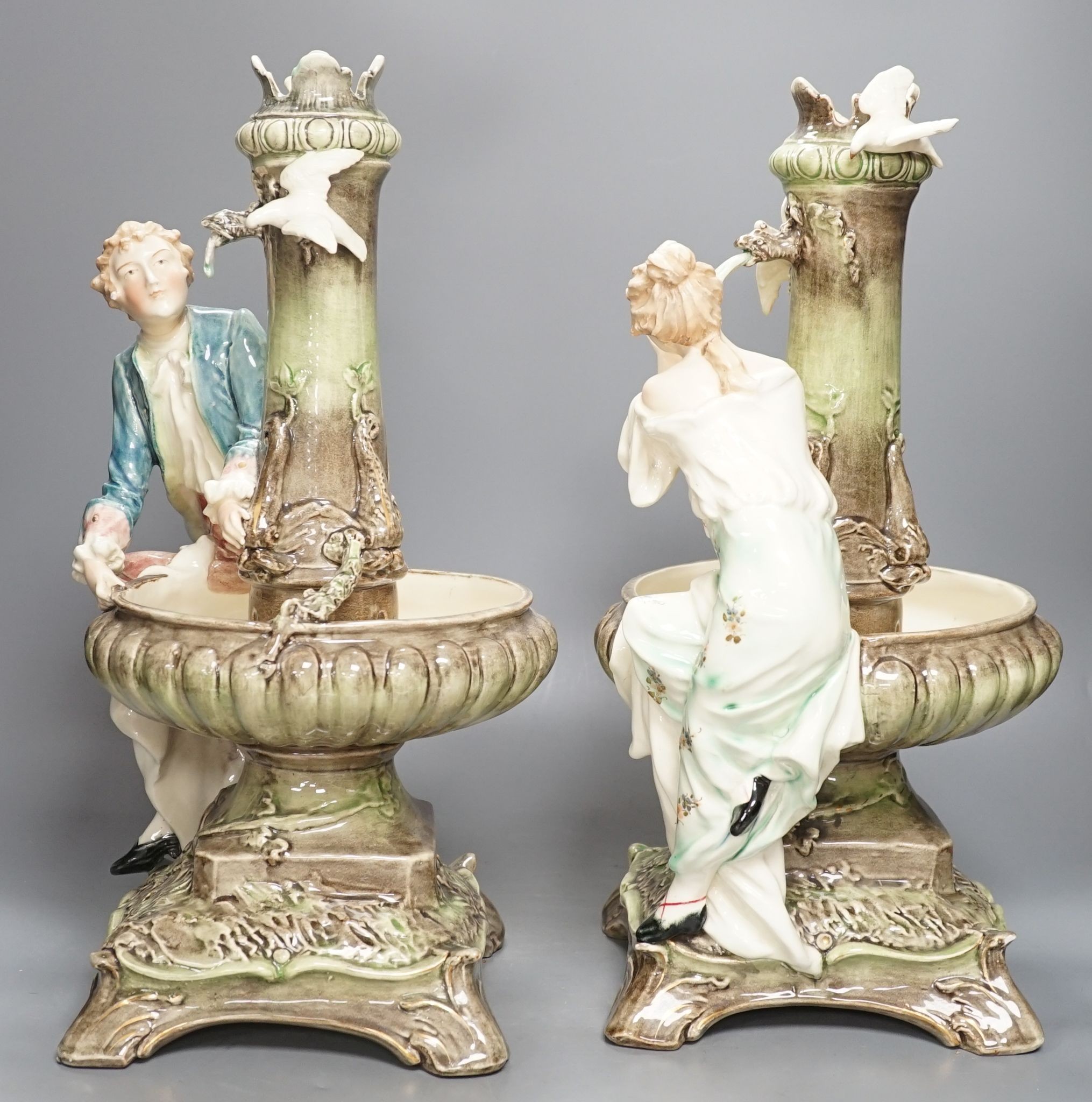 A pair of large Continental pottery 'fountain' groups 45cm